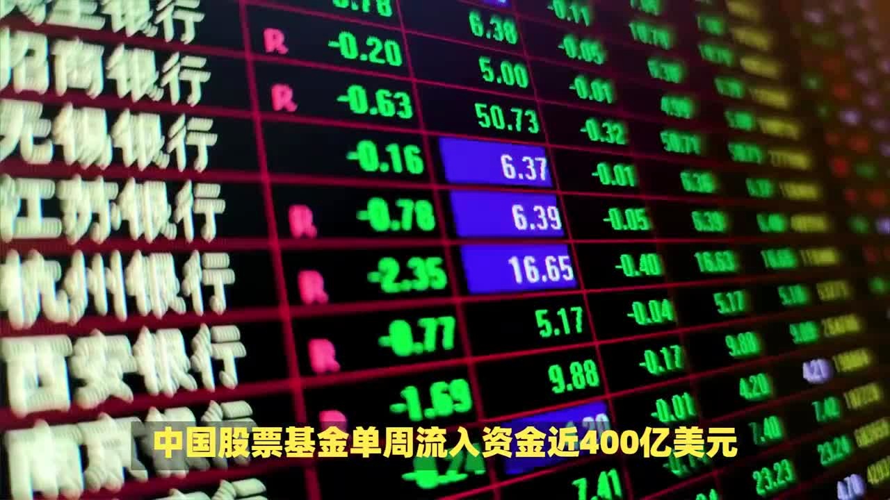 中国股票基金单周流入近400亿美元