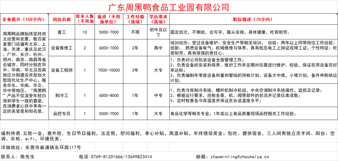 泊头最新招工信息大全